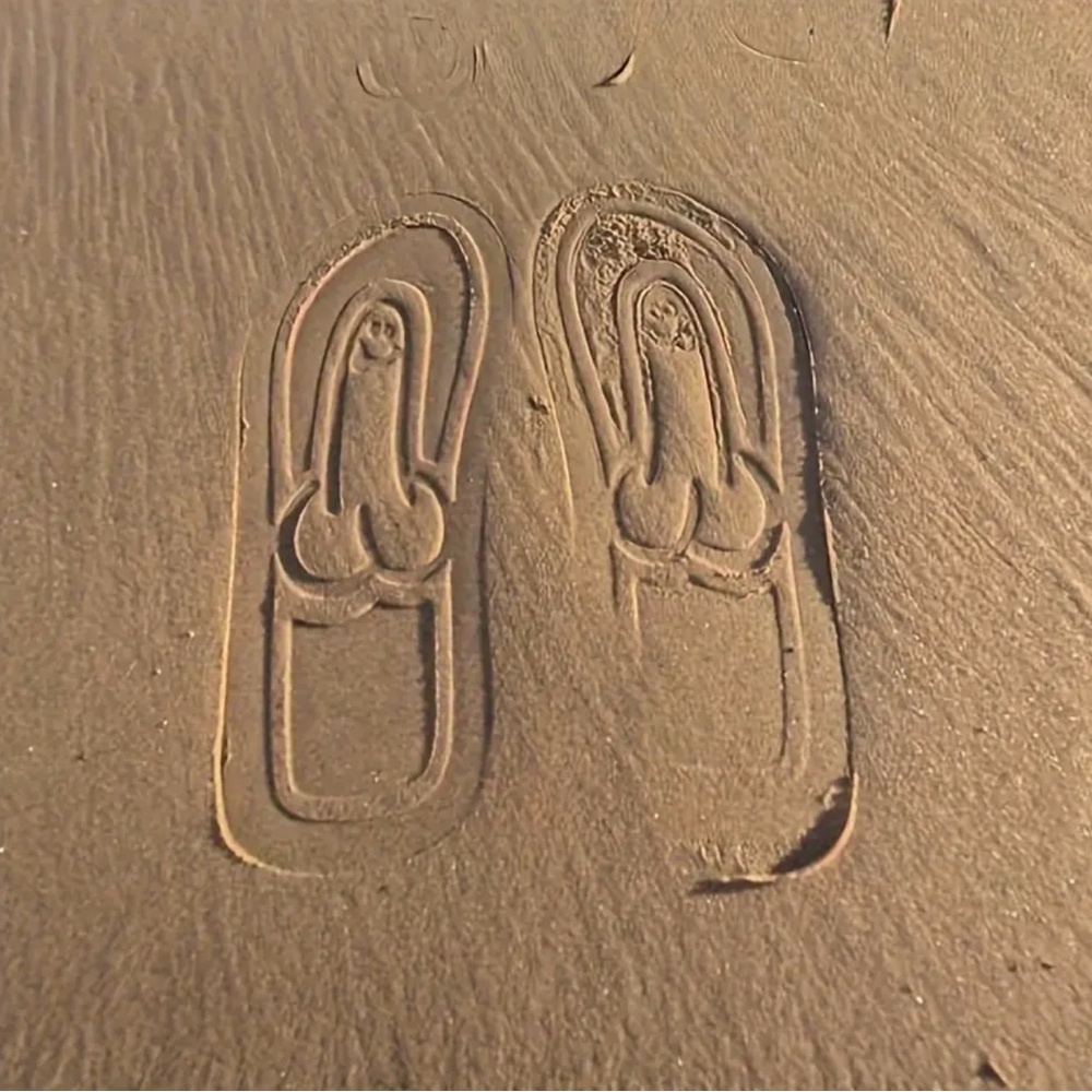 New 9.5-10 funny gag joke bro penis dick print flip flops vacation spring break - Picture 2 of 4